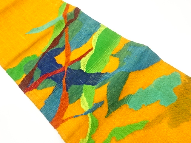 手織り紬抽象曲線模様織出し名古屋帯